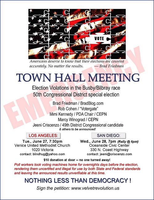 Busby/Bilbray Election: Emergency Townhall Meeting Flier